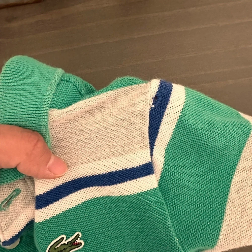 Lacoste Kids Polo in Green and Gray Stripes